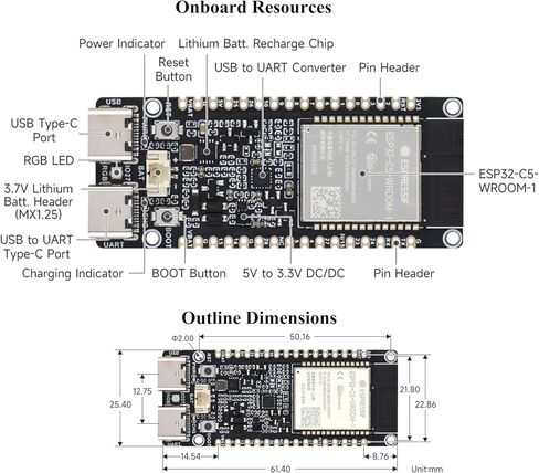 ESP32-C5 Wi-Fi 6 Dev Board, ESP32-C5-WROOM-1U Module, 32MB Flash+8MB PSRAM in Kuwait