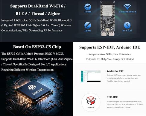 ESP32-C5 Wi-Fi 6 Dev Board, ESP32-C5-WROOM-1U Module, 32MB Flash+8MB PSRAM in Kuwait