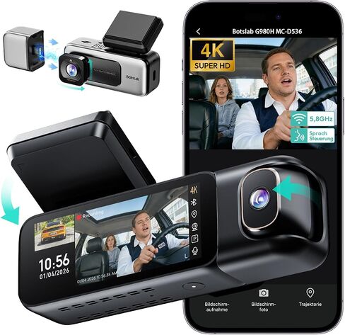 BOTSLAB 4K Dual Dash Cam Front and Inside, G-Sensor, No Card[2026 Upgraded] in Kuwait