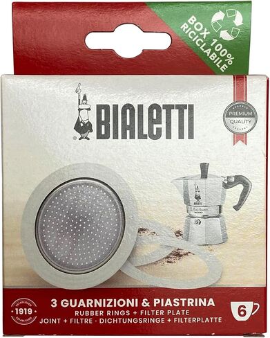 Bialetti 3 Replacement Seals and 1 Filter for 6 Cup Moka Express Blister Pack in Kuwait