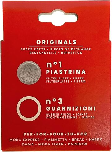 Bialetti 3 Replacement Seals and 1 Filter for 6 Cup Moka Express Blister Pack in Kuwait