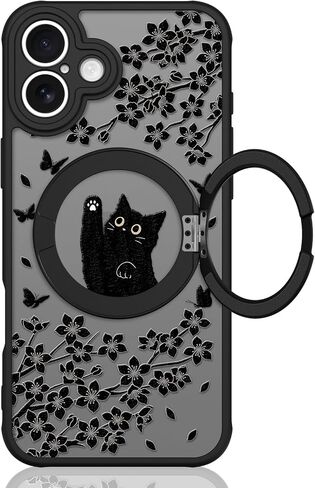 Cute Case for iPhone 17 Case with Stand, Playful Black Cat in Kuwait
