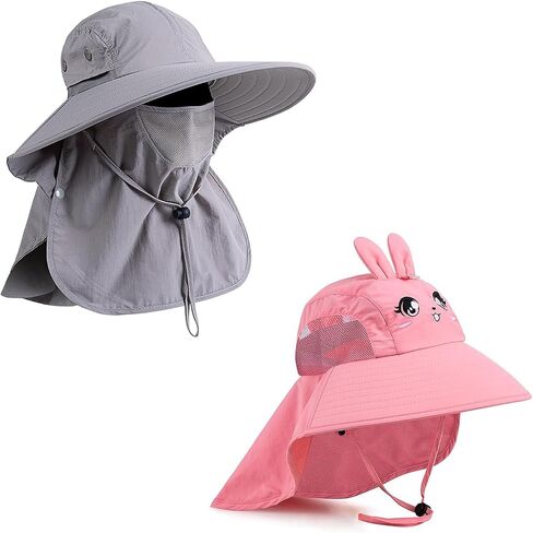 Mens Women Fishing Hat UPF 50+ Wide Brim Sun Hat with Face Cover & Neck Flap and Kids Sun Hat UPF 50+ Boy Girl Protection Hat Wide Brim Beach Hats in Kuwait