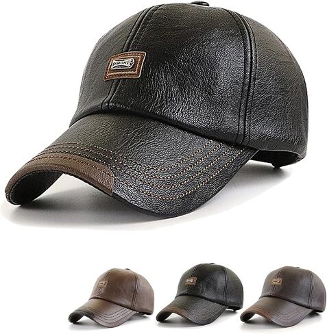 Leather Cap,Adjustable Unisex Baseball Cap,PU Leather Trendy Sun Hat for Men Women Sun Protection Sport Hat in Kuwait