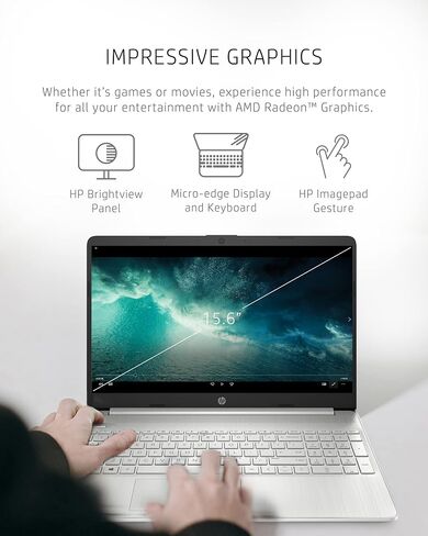 HP 15 Laptop, AMD Ryzen 3-5300U Processor, 8 GB RAM, 256 GB SSD Storage, 15.6-inch HD Micro-Edge Display, Windows 11 Home, Long-Lasting Battery, Fast Charge, 720p Webcam (15-ef2024nr), Natural Silver in Kuwait
