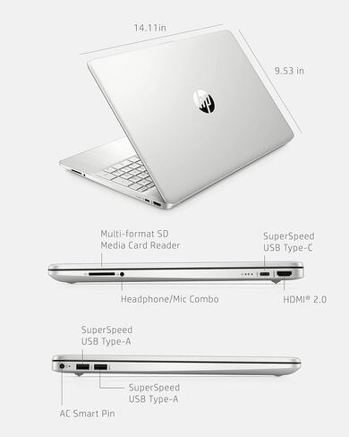 HP 15 Laptop, AMD Ryzen 3-5300U Processor, 8 GB RAM, 256 GB SSD Storage, 15.6-inch HD Micro-Edge Display, Windows 11 Home, Long-Lasting Battery, Fast Charge, 720p Webcam (15-ef2024nr), Natural Silver in Kuwait