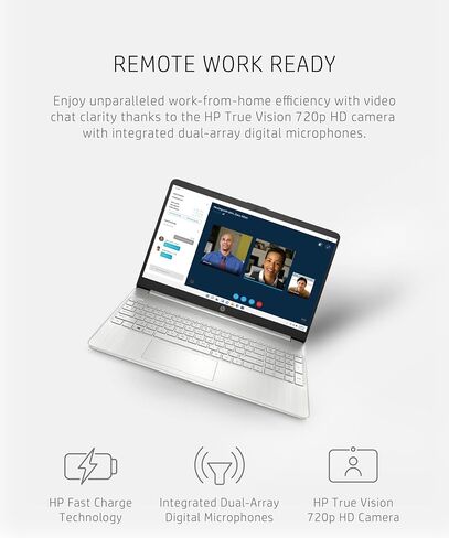 HP 15 Laptop, AMD Ryzen 3-5300U Processor, 8 GB RAM, 256 GB SSD Storage, 15.6-inch HD Micro-Edge Display, Windows 11 Home, Long-Lasting Battery, Fast Charge, 720p Webcam (15-ef2024nr), Natural Silver in Kuwait