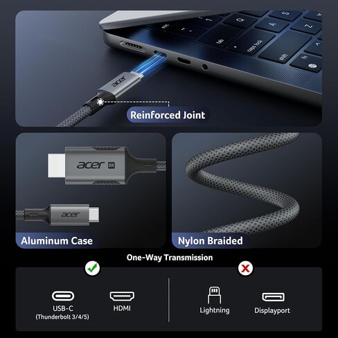Acer USB C to HDMI 2.1 Cable 6.6FT (8K@60Hz 4K@240Hz) Unidirectional in Kuwait