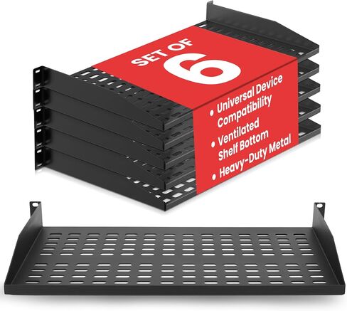 Pyle 2-Pc 1U Server Rack Shelf, Vented Shelves for Good Air Circulation, Cantilever Mount, Wall Mount Rack, Universal Device, Cabinet Shelf, Computer Case Mounting Tray, Black- PLRSTN14UX2 in Kuwait
