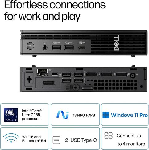 Dell Pro Micro Plus mini desktop, Intel Core Ultra 7 255H, 32GB DDR5 RAM, 1TB PCIe SSD, Wi-Fi 6, Bluetooth, Windows 11 Pro in Kuwait