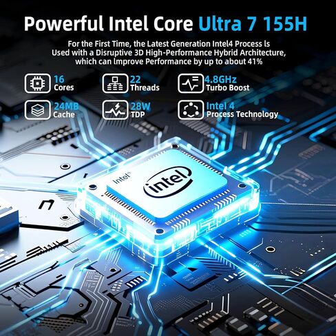 AI Mini PC Intel Core Ultra 7 155H (16C/22T), 16GB DDR5, 1TB NVMe SSD, Mini Desktop Computer Supports Triple 8K Displays, Thunderbolt 4, Dual 2.5GbE LAN, Wi-Fi 6, BT 5.2, Win 11 Pro in Kuwait