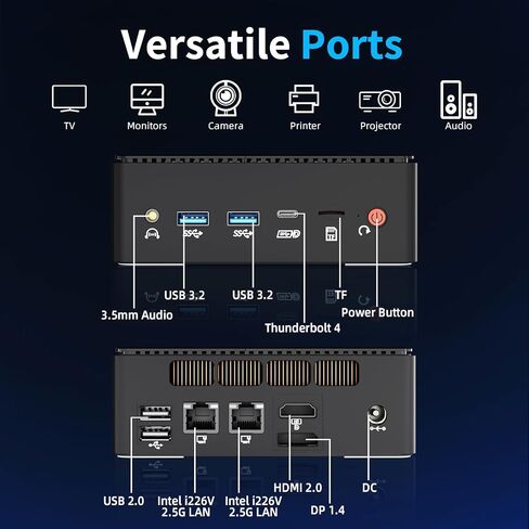 AI Mini PC Intel Core Ultra 7 155H (16C/22T), 16GB DDR5, 1TB NVMe SSD, Mini Desktop Computer Supports Triple 8K Displays, Thunderbolt 4, Dual 2.5GbE LAN, Wi-Fi 6, BT 5.2, Win 11 Pro in Kuwait
