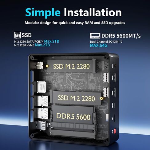 AI Mini PC Intel Core Ultra 7 155H (16C/22T), 16GB DDR5, 1TB NVMe SSD, Mini Desktop Computer Supports Triple 8K Displays, Thunderbolt 4, Dual 2.5GbE LAN, Wi-Fi 6, BT 5.2, Win 11 Pro in Kuwait