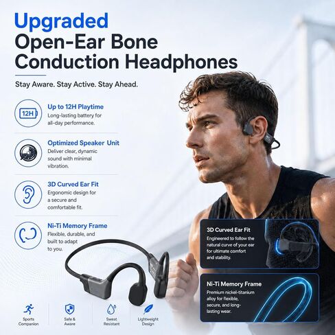 Open Ear Bone Conduction Headphones for Running, 12H Playtime in Kuwait