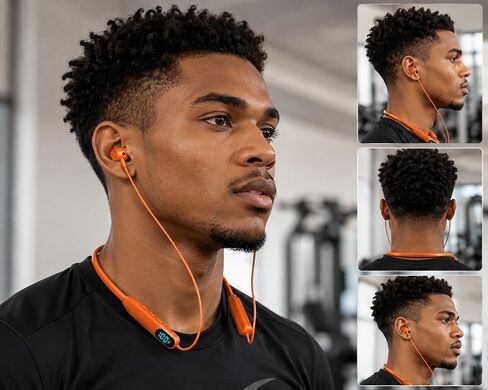 Wireless Bluetooth Neckband Headphones with LED Battery Display, Deep Bass Stereo Earbuds, Magnetic Earphones with Built-in Mic, Noise Isolating, Long Battery Life for Sports, Running & Work (Orange) in Kuwait