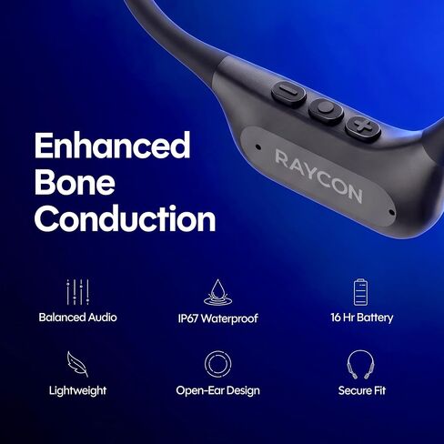 Raycon Bone Conduction Headphones - Bluetooth Open Ear Earbuds with 4 Built-in Microphones, 16H Battery, IP67 Water/Dust Resistant (Black) in Kuwait