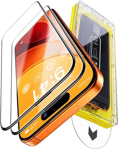 Carbon-Fiber Reinforced for iPhone 17 Pro Max Screen Protector 6.9 Inch, 13FT Drop-Tested 9H+ Tempered Glass with Integrated Shock-Absorbing Edge, Auto-Alignment Tray, HD Clear, Bubble-Free, 2 Pack in Kuwait