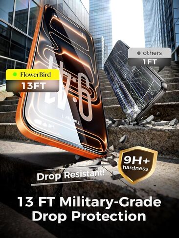 Carbon-Fiber Reinforced for iPhone 17 Pro Max Screen Protector 6.9 Inch, 13FT Drop-Tested 9H+ Tempered Glass with Integrated Shock-Absorbing Edge, Auto-Alignment Tray, HD Clear, Bubble-Free, 2 Pack in Kuwait