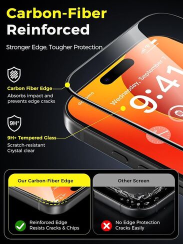 Carbon-Fiber Reinforced for iPhone 17 Pro Max Screen Protector 6.9 Inch, 13FT Drop-Tested 9H+ Tempered Glass with Integrated Shock-Absorbing Edge, Auto-Alignment Tray, HD Clear, Bubble-Free, 2 Pack in Kuwait