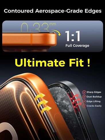Carbon-Fiber Reinforced for iPhone 17 Pro Max Screen Protector 6.9 Inch, 13FT Drop-Tested 9H+ Tempered Glass with Integrated Shock-Absorbing Edge, Auto-Alignment Tray, HD Clear, Bubble-Free, 2 Pack in Kuwait