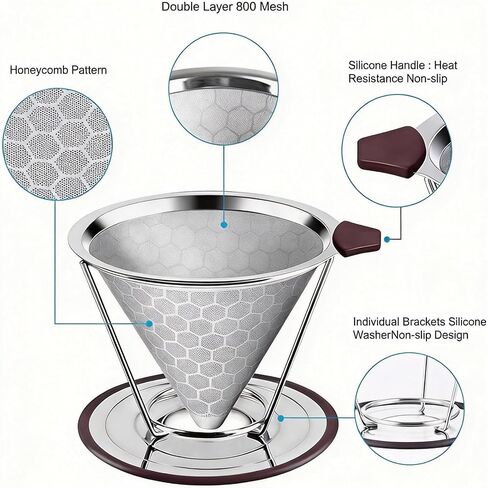 Reusable Stainless Steel Pour Over Coffee Dripper, Paperless V60 Filter in Kuwait