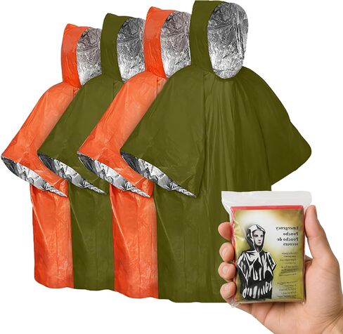 Emergency Mylar Poncho – Survival Rain Poncho with Hood – Lightweight, Compact, Reusable Emergency Blanket Poncho for Hiking, Camping, Thermal Gear, Car Kit, Outdoors in Saudi Arabia