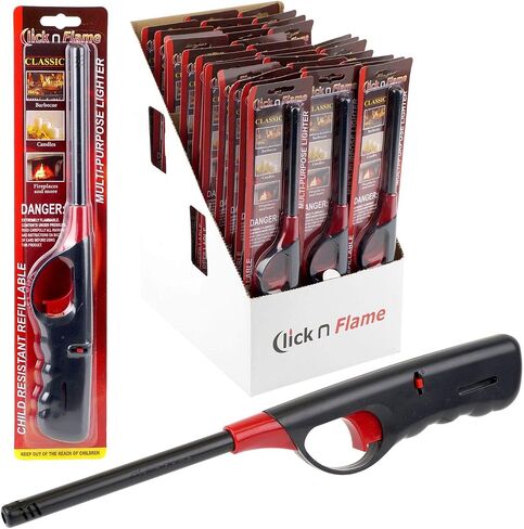 Click N Flame Lighter, Long Lighter for Candle Grill, Refillable Butane Lighter for Camping, BBQ Lighters Bulk - 12 Pack in Kuwait