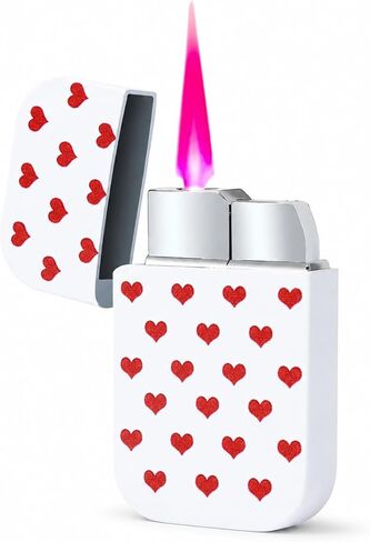 Pink Flame Torch Lighter Cute Heart Pattern Refillable Butane Windproof Pocket Lighter 60 × 35 × 11 mm Mini Portable Lighter for Women Candle BBQ Camping Kitchen Outdoor Use (Butane Not Included) in Kuwait