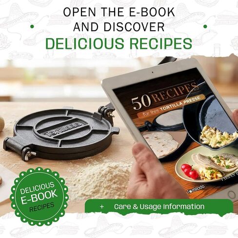 Tortillada - Tortilla Press incl. E-Book with 50 Recipes (6 Inch) in Kuwait