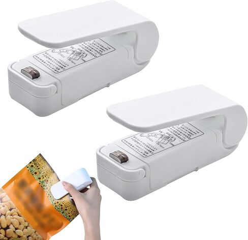 LiXiongBao 2 Pack Mini Portable Handheld Heat Vacuum Bag Sealer Mini Sealing Machine Handheld Bag Resealer Sealer Mini Food Sealer for Plastic Bags Snack Bags(White) in Kuwait