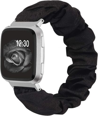 TOYOUTHS Scrunchie Bands Compatible with Fitbit Versa/Versa 2/Versa Lite Special Edition Women and Men Cute Elastic Fabric Strap Pattern Printed Replacement Bracelet Scrunchy Wristband (Black, Small) in Kuwait