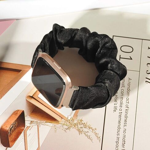 TOYOUTHS Scrunchie Bands Compatible with Fitbit Versa/Versa 2/Versa Lite Special Edition Women and Men Cute Elastic Fabric Strap Pattern Printed Replacement Bracelet Scrunchy Wristband (Black, Small) in Kuwait