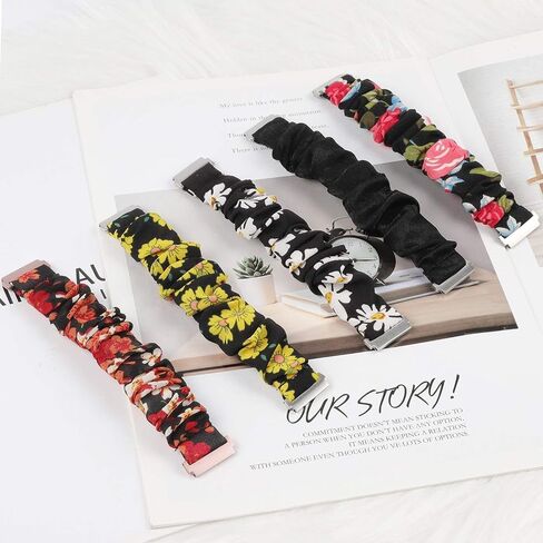 TOYOUTHS Scrunchie Bands Compatible with Fitbit Versa/Versa 2/Versa Lite Special Edition Women and Men Cute Elastic Fabric Strap Pattern Printed Replacement Bracelet Scrunchy Wristband (Black, Small) in Kuwait