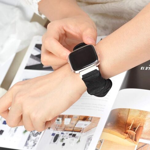 TOYOUTHS Scrunchie Bands Compatible with Fitbit Versa/Versa 2/Versa Lite Special Edition Women and Men Cute Elastic Fabric Strap Pattern Printed Replacement Bracelet Scrunchy Wristband (Black, Small) in Kuwait