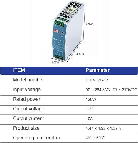 EDR-120-12 Industrial DIN Rail Power Supply 12V 10A High Efficiency for Industrial Automation UL/TUV Certified in Kuwait