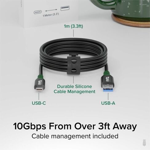 Plugable USB C to USB A Cable with Desk Management Strap, 3.3 Ft, Supports 10Gbps Data Transfer, 3A (15W) Charging, USB 3.2 Gen 2, Compatible with iPhone 16, iPad, Samsung Galaxy, Tablets, Laptops in Kuwait