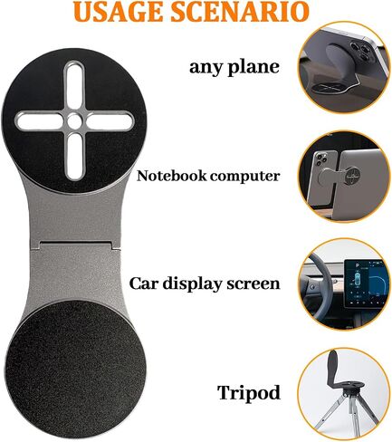 Universal Magnetic Phone Mount Holder for Computer Monitor Laptop Car Dashboard - Aluminum Foldable Adjustable Stand with Magsafe & 270° Rotation, Compatible with iPhone / Tesla Dual Screen Setup in Kuwait