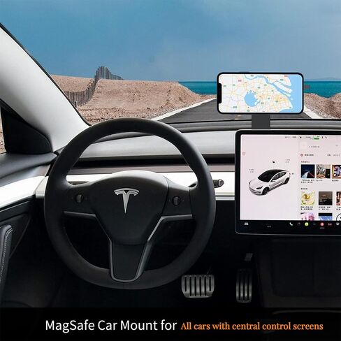 Universal Magnetic Phone Mount Holder for Computer Monitor Laptop Car Dashboard - Aluminum Foldable Adjustable Stand with Magsafe & 270° Rotation, Compatible with iPhone / Tesla Dual Screen Setup in Kuwait