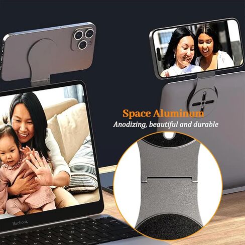 Universal Magnetic Phone Mount Holder for Computer Monitor Laptop Car Dashboard - Aluminum Foldable Adjustable Stand with Magsafe & 270° Rotation, Compatible with iPhone / Tesla Dual Screen Setup in Kuwait