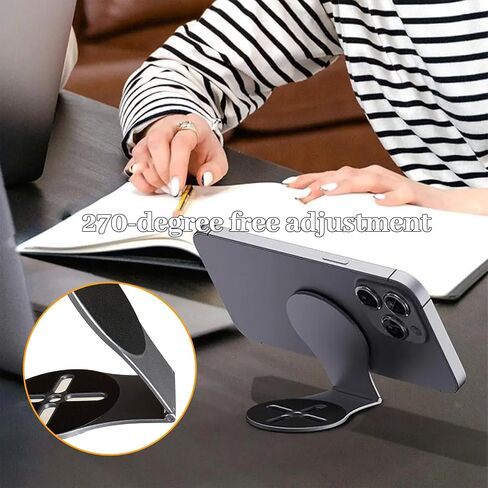 Universal Magnetic Phone Mount Holder for Computer Monitor Laptop Car Dashboard - Aluminum Foldable Adjustable Stand with Magsafe & 270° Rotation, Compatible with iPhone / Tesla Dual Screen Setup in Kuwait