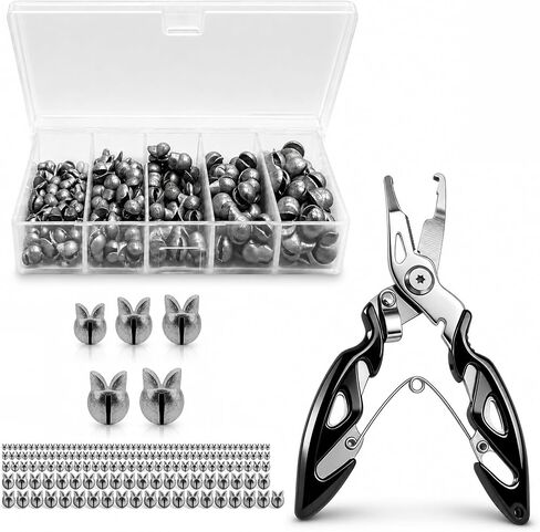 Fishing Split Shot Sinkers Weights Kit, Removable Lead Weights Sinkers Set with Plier Tool, Round and Duckbill Split Shot Assortment for Freshwater Saltwater Bass Fishing in Kuwait