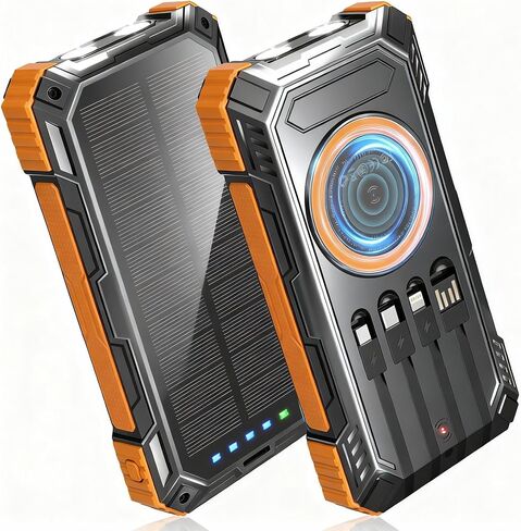 Solar Power Bank,49800mAh Wireless Portable Phone Charger with Built-in 4 Cables,22.5W Fast Charging External Battery Pack PD 3.0 USB-C In/Output for iPhone,iPad,Android,Perfect for Camping, Hiking in Kuwait