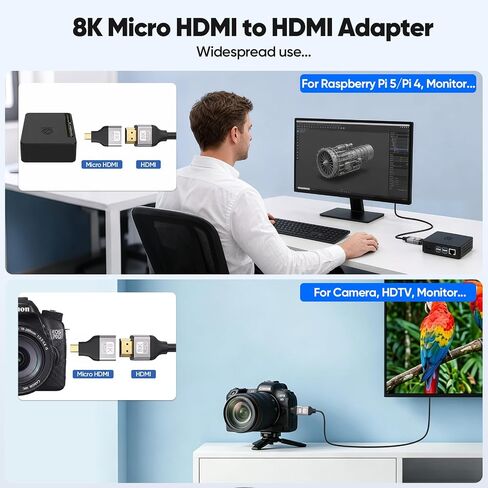 8K Mini HDMI to HDMI Adapter & Micro HDMI to HDMI Adapter (1Pair) in Kuwait