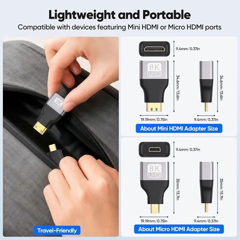 8K Mini HDMI to HDMI Adapter & Micro HDMI to HDMI Adapter (1Pair) in Kuwait