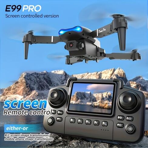 NEW Upgrade Edition Black E99D MAX Dual Camera Drone with 2 Batteries Screen Control Obstacle Avoidance Brushless Motor Foldable Arms Ideal for Night Flying Remote Control with Screen in Kuwait