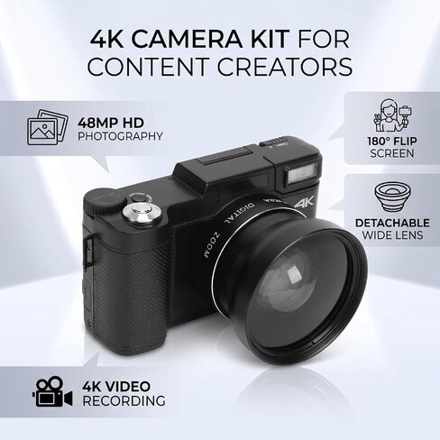 Zunate 48MP 4K Digital Camera Kit with Flip Screen, Tripod and Remote in Kuwait