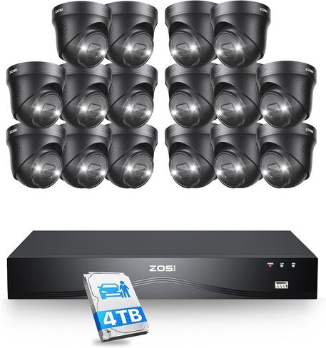 ZOSI 4K PoE Security Camera System,2 Way Audio,8 Ports 16CH 8MP/4K NVR with 2TB HDD,4pcs 8MP Outdoor Indoor PoE IP Cameras,Person Vehicle Detection,Spotlight Color Night Vision,for 24/7 Recording in Kuwait