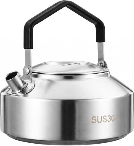1-Piece Camping Kettle for Gas Stove, Compact Stainless Steel Camping Pot, Portable Outdoor Kettle​ for Boiling Water, Tea, Coffee, Hiking, Fishing (1L, Black Handle) in Kuwait