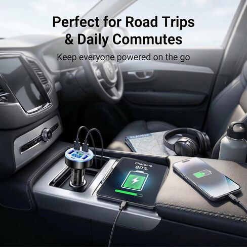 8 Port USB C Car Charger with Real-Time Voltage Display, Multi Port 12V/24V Cigarette Lighter USB C & USB A Charger Adapter, Fast Charging with Blue LED for iPhone, Samsung, iPad, Tablets in Kuwait