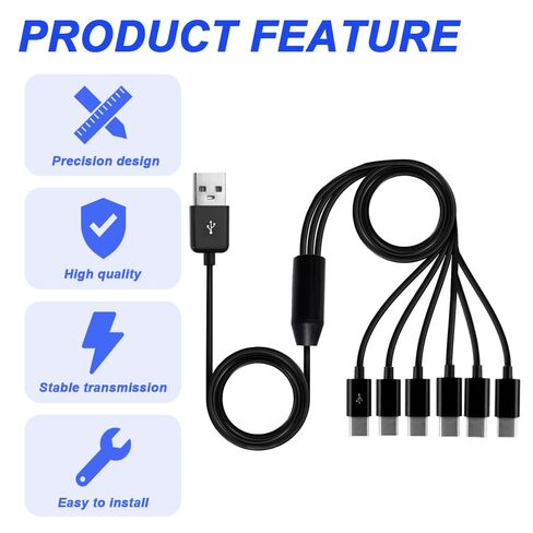 USB C 6 in 1 Charging Cable, USB 2.0 A Male to 6 Multi Type-C Male Charger Y-Splitter Cable for Cell Phone, MP3, with USB to Type-C Adapter (1.5FT) in Kuwait